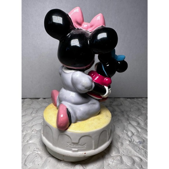 Rare Vintage Schmid Disney Minnie Mouse Music Box Hand Painted "Rock A Bye Baby" - Picture 2 of 2